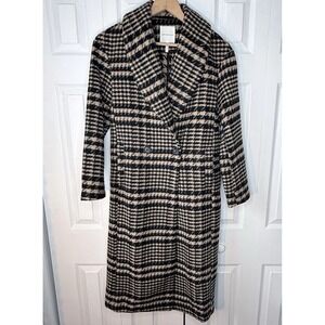 Avec Les‎ Filles Wool Overcoat Womens Small Houndstooth Plaid Preppy Academia
